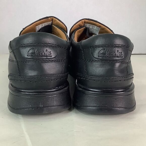 CLARKS COLLECTION Cushion Ortholite Black Leather Oxford Slip On Shoes Sz 11 - Picture 5 of 10